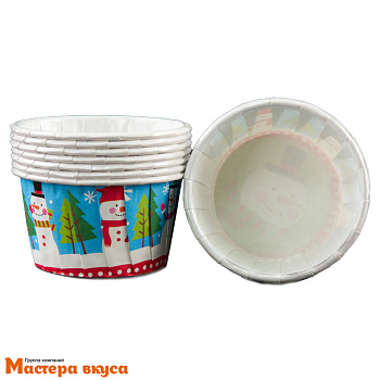 Форма бумажная Маффин 50*40 мм, ламинированная СНЕГОВИК И ЕЛКИ