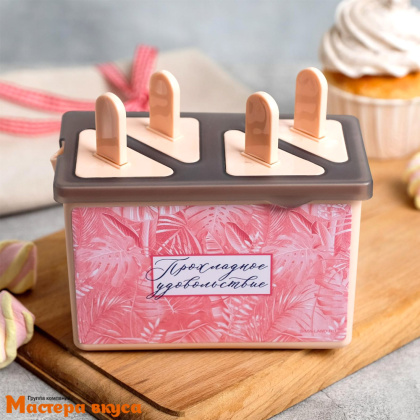 Форма для мороженого пластиковая (эскимо) ПРОХЛАДНОЕ УДОВОЛЬСТВИЕ, (4 ячейки) 14*7*9 см 