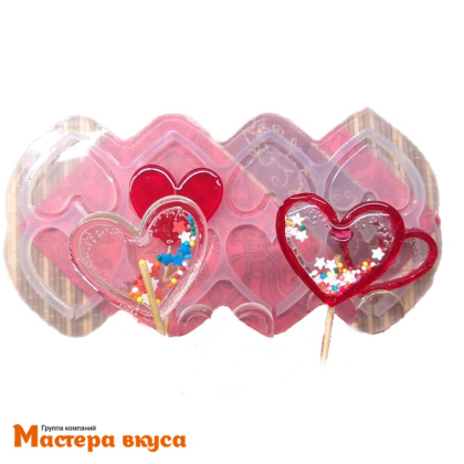 Форма для леденцов силиконовая погремушка СЕРДЕЧКИ, (8 ячеек) d 5 см