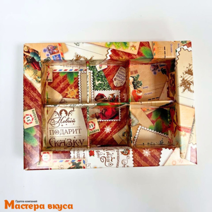 Упаковка для конфет  6 шт с прозрачной крышкой 155*115*30мм (Новогодние открытки), (4-д)