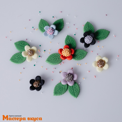 Сахарная фигурка (набор) ЦВЕТЫ НЕЗАБУДКИ с листочками, мини №1, d~2см, набор 10-11 шт