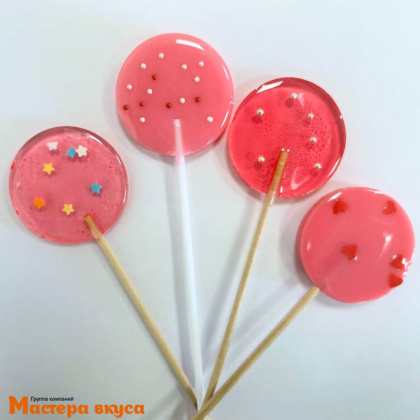 Карамель леденцовая на палочке ДИСК однотонный розовый, d~5 см