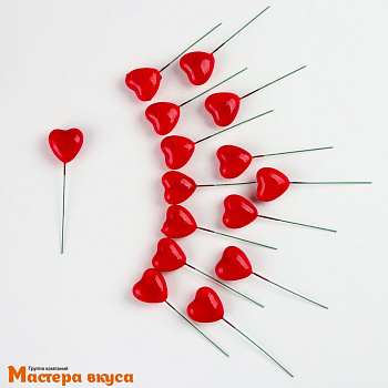 Набор топперов СЕРДЦА, красные, пластик (набор 15 шт) ~3*2*8,5 см