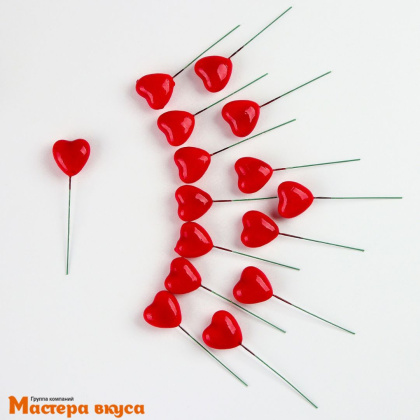 Набор топперов СЕРДЦА, красные, пластик (набор 15 шт) ~3*2*8,5 см
