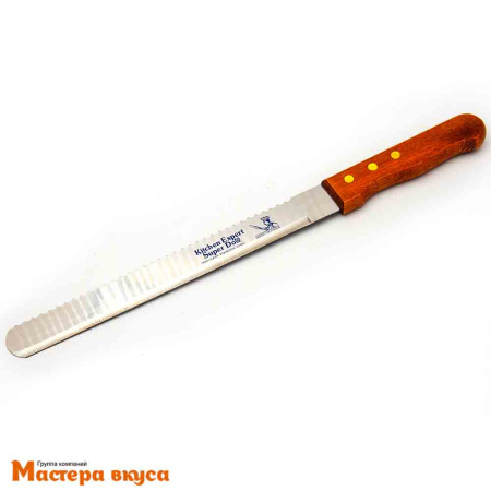 Нож пекарский двусторонний, 25 см (широкие зубцы и ровный край), с деревянной ручкой (нерж.сталь)