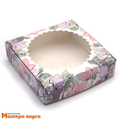Упаковка для пряников и печенья с окном 11,5*11,5*3 см  (Весна цветы)