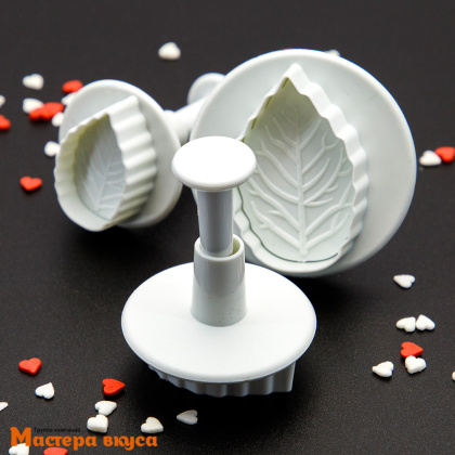 Вырубка-плунжер с выталкивателем ЛИСТ РОЗЫ МАЛЫЙ, d~2,5/3/4 см, (набор 3 шт)