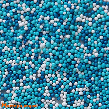 Посыпка Шарики сахарные Бисер микс Синий-Белый-Голубой, 50гр