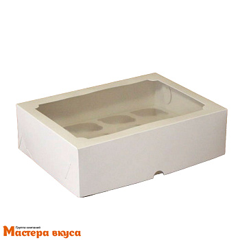 Коробка для  9 капкейков с окном, 250*250*100 мм (белая), АП