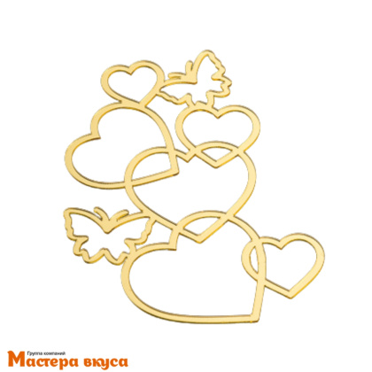 Зеркальное украшение  СКВОЗНЫЕ СЕРДЦА с бабочками, золото, 15,5*9 см (без палочки)