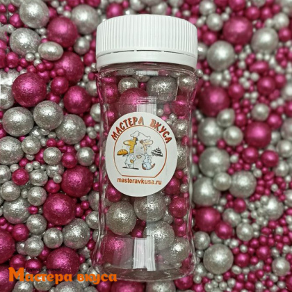Посыпка Шарики зерновые Блестящие микс ФУКСИЯ-СЕРЕБРО №714 (d2-7мм), 50гр 