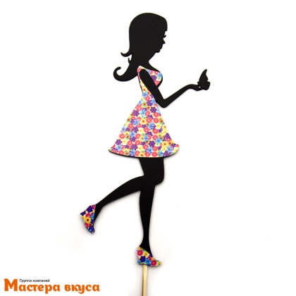 Топпер пластиковый ДЕВУШКА с БАБОЧКОЙ, силуэт-цветы