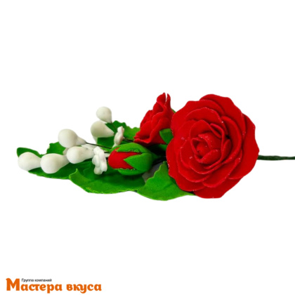 Сахарное украшение ветка РОЗА КРАСНАЯ, длина ~10см