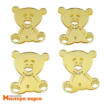 Зеркальное украшение  мини МИШКА Teddy, золото, (набор 4 шт) ~4*4,8 см