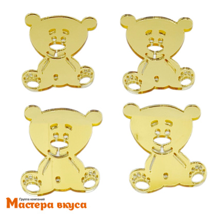 Зеркальное украшение  мини МИШКА Teddy, золото, (набор 4 шт) ~4*4,8 см