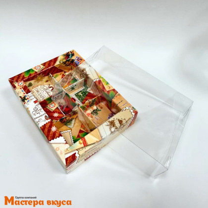 Упаковка для конфет  6 шт с прозрачной крышкой 155*115*30мм (Новогодние открытки), (4-д)