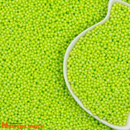 Посыпка Шарики сахарные Жемчуг ЗЕЛЕНЫЙ перламутр  (2мм), 25 гр 
