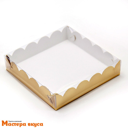 Упаковка для пряников и печенья с прозр. крышкой 155*155*35 мм (золото) (2-д)