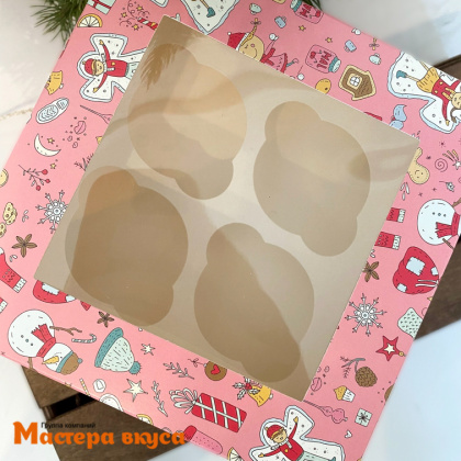Коробка для  4 капкейков с окном, 160*160*100 мм  (Веселые картинки)