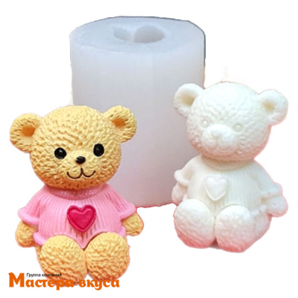 Молд силиконовый  3D МИШКА В КОФТОЧКЕ, мини, изд 3,1*2,8 см (шоколад~18гр)