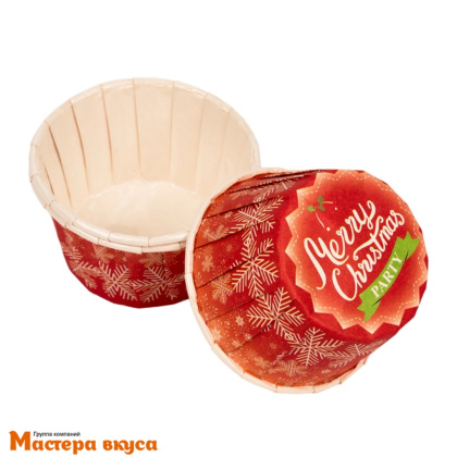 Форма бумажная Маффин 50*40 мм, ламинированная  КРАСНАЯ СО СНЕЖИНКАМИ