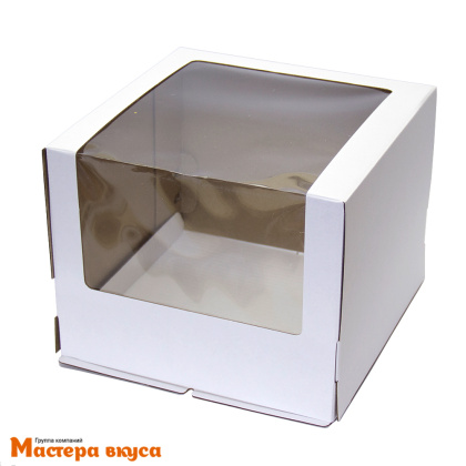 Короб для торта с панорамным окном, 300*300*220 мм (белый) (2-д) РК