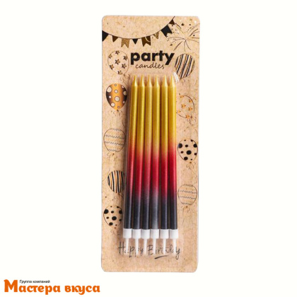 Свечи высокие Градиент "Ройс" золото-бордово-черные, (набор 6 шт), h-13см