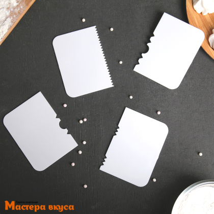 Шпатель-скребок пластиковый  в наборе 4 шт (10*7см) фигурные, "Ассорти"