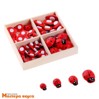 Декор-наклейка "Букашки"- Божьи коровки", дерево, (набор 4 размера 52 шт)