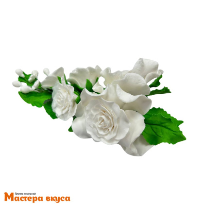 Сахарное украшение букет РОЗА БЕЛАЯ (5 бутонов), длина ~20см