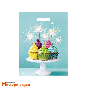 Пакет полиэтиленовый с вырубными ручками 340*450 мм, "Кексики"