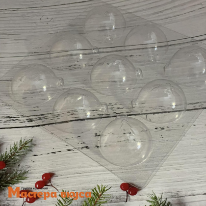 Форма для шоколада пластиковая (НГ) НОВОГОДНИЕ ШАРЫ (снежинка, елка) D-4,8 см (9 фигур)