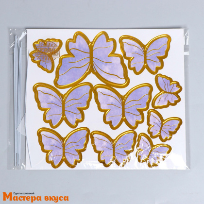 Набор топперов БАБОЧКИ фиолетовые, картон (набор 10 шт) ~14 см