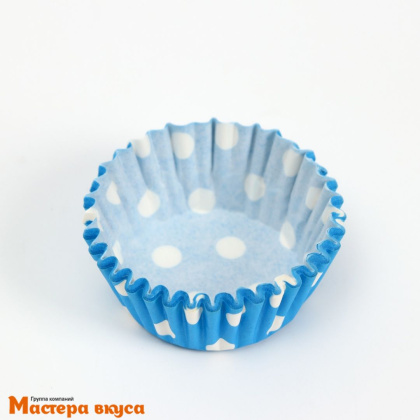 Капсула бумажная для конфет, d-3,5см  h-2см, ГОРОХ НА ГОЛУБОМ, (миниупак ~20-25 шт)