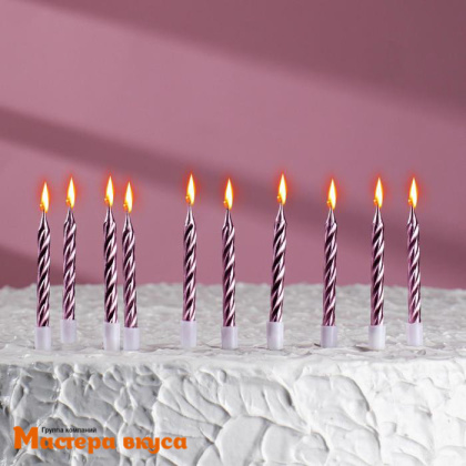 Свечи набор, Спираль металлик Розовый, (набор 10 шт), h-7 см