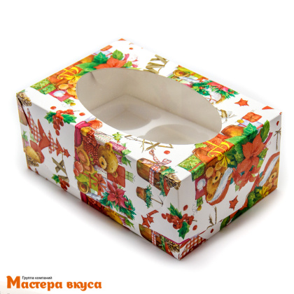 Коробка для  6 капкейков с окном, 235*160*100 мм  (XMAS) (2-д)