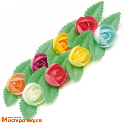 Вафельные цветы ПИОНЫ на двулистнике, d~3.5 см (упак 100 шт микс) 