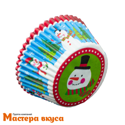 Капсула бумажная круглая, d-5см h-3,5см, "Снеговик", (упак ~25шт)