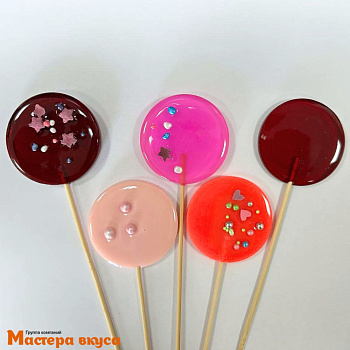 Карамель леденцовая на палочке ДИСК однотонный , цвета микс, d~5 см