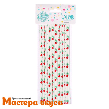 Трубочки бумажные, 20 см (упак 12 шт)  белые "Вишенка"