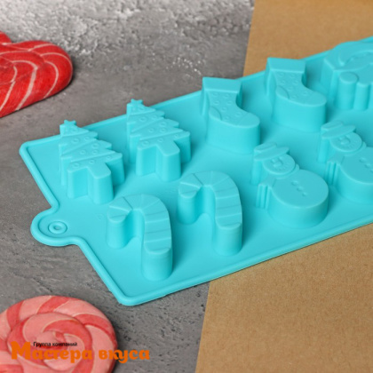 Форма для шоколада силиконовая  НОВОГОДНЕЕ АССОРТИ (12 ячеек) 21,5*10 см 