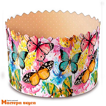 Форма бумажная для кулича (100г) d70*h60 мм БАБОЧКИ ЦВЕТНЫЕ