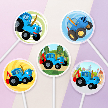 Фотопечать Синий трактор, для леденцов, № 37