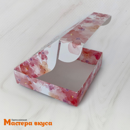 Упаковка для пряников и печенья с окном 11,5*11,5*3 см  (Цветы розовые)