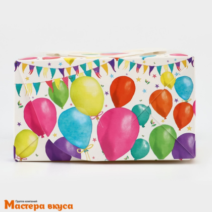 Упаковка для бенто-торта с окном и ручками, 140*140*80 мм  (С днём рождения)