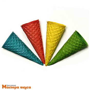 Вафельный рожок 110 АССОРТИ (желтый, зеленый, красный, синий) ровный край