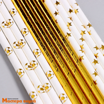 Трубочки бумажные, 20 см (упак 12 шт) бело-жёлтые "Праздник"