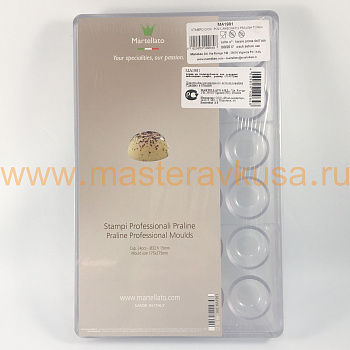 Форма поликарбонатная для шоколада ПОЛУСФЕРА скошенная d35мм, (24 ячейки) 17.5*27.5 см, Martellato (Италия)