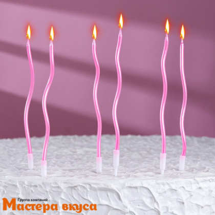 Свечи высокие Волна розовый перламутр, (набор 6 шт), h-12см