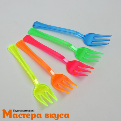Вилка пластиковая десертная, 10 см, цвет микс (упак 12 шт)